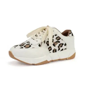 Gadgetorist Women Fashion Autumn And Winter Leopard Leather Stitching Sneakers