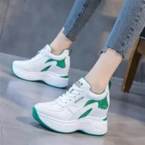 Gadgetorist Women Fashion Round Toe Platform Medium Heel Lace-Up Colorblock Sneakers