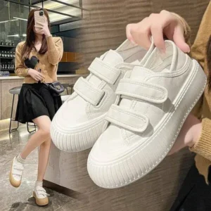 Gadgetorist Women Fashion Round Toe Thick Sole Velcro Pu Sneakers