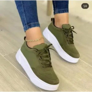 Gadgetorist Women'S Fashion Casual Round Toe Thick-Soled Lace Up Canvas Sneakers