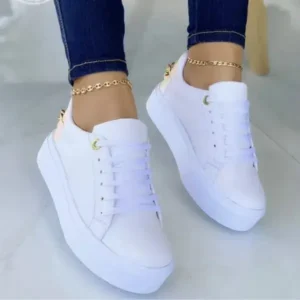 Gadgetorist Women Fashion Round Toe Platform Lace Up Solid Color Sneakers