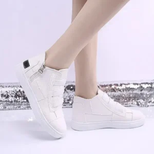 Gadgetorist Women Fashion Round Toe Mid-Top Canvas Raw Edge Elastic Sneakers