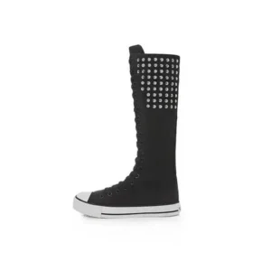 Gadgetorist Women Fashion Rivet Decor Side Zipper Canvas High Boots