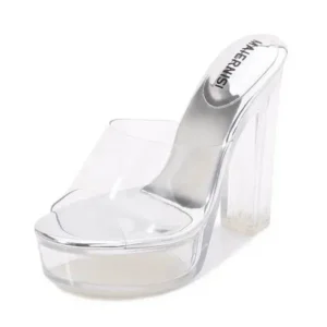 Gadgetorist Women Fashion Plus Size Transparent Crystal Chunky Heel Platform High