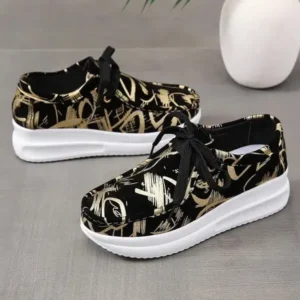 Gadgetorist Casual Graffiti Round Toe Platform Plus Size Sneakers