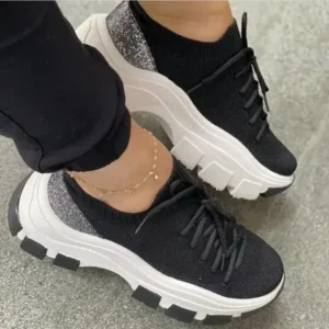 Gadgetorist Wedge Heel Flying Woven Colorblock Lace-Up Sneakers Large Size Casual Low Top Women Shoes