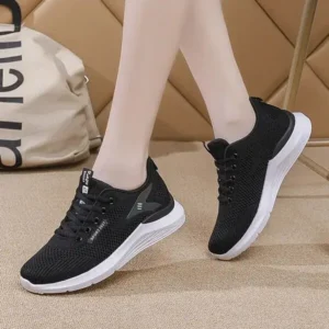 Gadgetorist Women Sports Casual Lace Up Design Mesh Breathable Wedge Sneakers