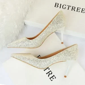 Gadgetorist Women Fashion Plus Size Sexy Sequin Point-Toe Shoes