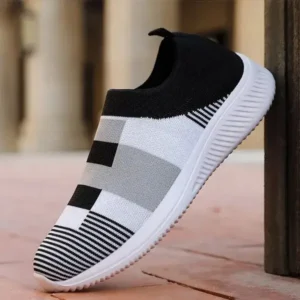 Gadgetorist Women Casual Knit Design Breathable Mesh Color Blocking Flat Sneakers