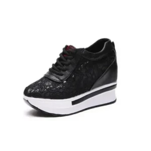 Gadgetorist Women Sexy Lace Design Lace-Up Breathable Wedge Platform Sneakers