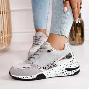 Gadgetorist Women Fashion Casual Leopard Print Color Matching Lace-Up Platform Sneakers