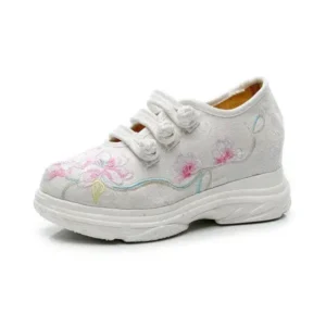 Gadgetorist Women Casual Flower Embroidered Round Toe Platform Canvas Sneakers