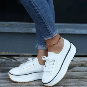 Gadgetorist Women Simple Casual Knit Upper Thick-Soled Lace-Up Sneakers