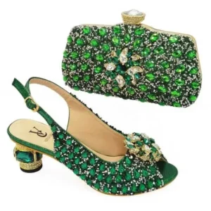 Gadgetorist Fashion Rhinestone Design Party Women High Heel Peep Toe Sandals And Clutch Evening Bag Set