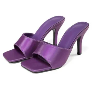 Gadgetorist Women Sexy Square Head Purple Stiletto Slippers