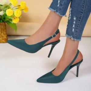 Gadgetorist Summer Women Fashion Plus Size Elegant Pointed Toe Strap Buckle Sling Back Stiletto Heel PU Sandals