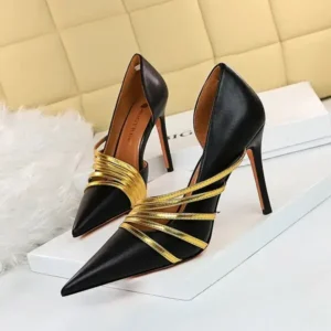 Gadgetorist Women Fashion Sexy Pointed Toe Hollow Design Stiletto Shoes