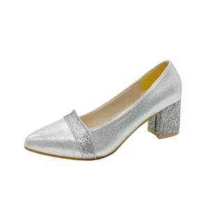 Gadgetorist Women Fashion Casual Sequins Pointed Toe Pumps With Chunky Heels