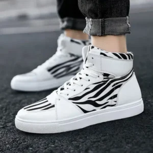 Gadgetorist Men'S Fashion Zebra Print Breathable Canvas High Top Sneakers