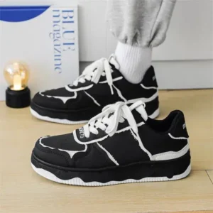 Gadgetorist Men'S Fashion Black White Breathable Canvas Sneakers