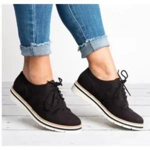 Gadgetorist Women Retro Plus Size Simple Solid Color Lace-Up Round Toe Sneakers