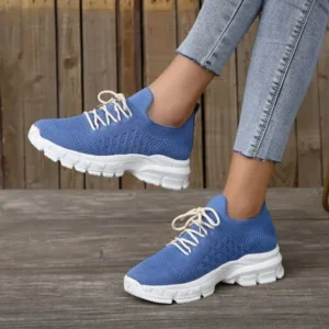 Gadgetorist Women Fashion Casual Breathable Flying Woven Lace-Up Thick-Soled Sneakers