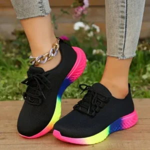 Gadgetorist Women Fashion Casual Mesh Breathable Rainbow Sneakers