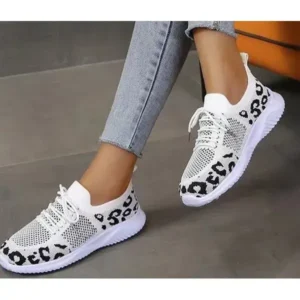 Gadgetorist Women Fashion Plus Size Spotted Mesh Breathable Round Toe Sneakers