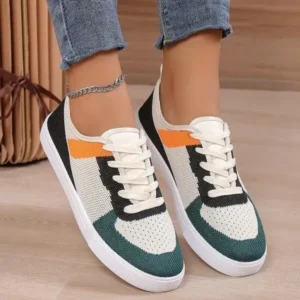 Gadgetorist Women Fashion Casual Color Blocking Mesh Fly-Woven Breathable Sneakers