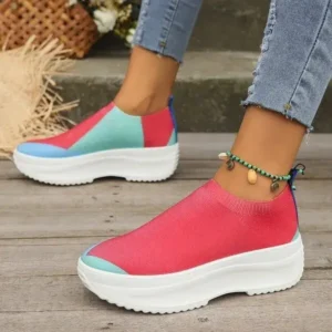 Gadgetorist Women Fashion Casual Color Blocking Fly-Woven Thick-Soled Sneakers