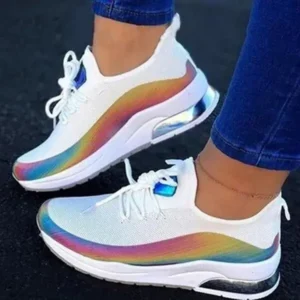 Gadgetorist Women Fashion Casual Rainbow Color Blocking Sneakers