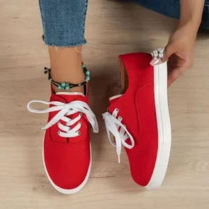 Gadgetorist Women Fashion Casual Solid Color Lace-Up Canvas Shoes