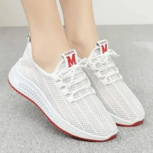 Gadgetorist Women Fashion Mesh Solid Color Lace-Up Sneakers