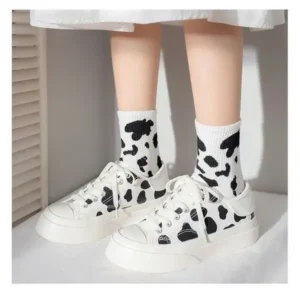 Gadgetorist Women Fashion Platform Cute Cow Pattern Lace-Up Sneakers