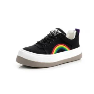 Gadgetorist Women Fashion Casual Rainbow Color Block Platform Canvas Platform Shoes