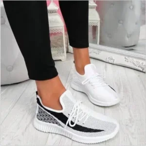 Gadgetorist Women Fashion Casual Thick Sole Breathable Fly Woven Thick Sole Lace Up Sneakers