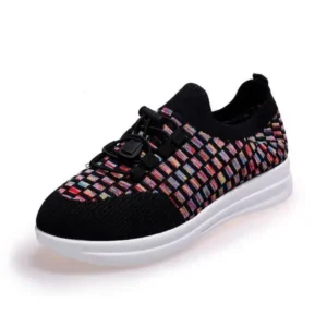 Gadgetorist Women Fashion Low-Top Lace-Up Platform Color-Block Fly-Knit Sneakers