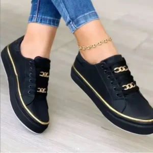 Gadgetorist Women Thick Bottom Chain Casual Round Toe Fashion Pu Sneakers