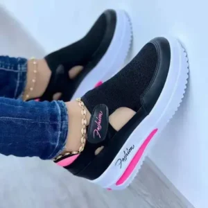 Gadgetorist Women Fashion Fly Woven Wedge Velcro Mesh Sneakers