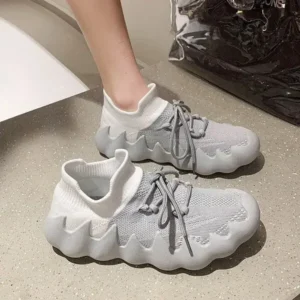 Gadgetorist Women Fashion Round ToeWomen Fashion Round Toe Octopus Fly Woven Sneakers Shallow Cut Print Lace Up Flat Sneakers